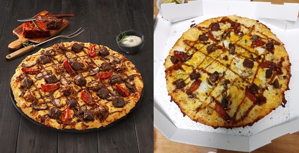 광고된 도미노 '셰프 시그니처 피자'와 배달된 피자 [사진=인터넷 커뮤니티]