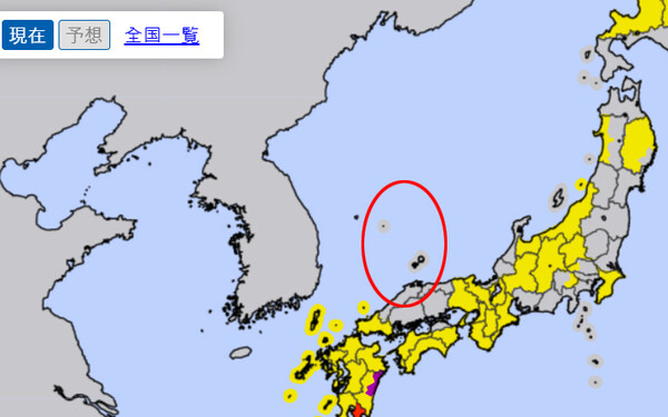 일본 기상청의 힌남노 경보 지도에 독도가 일본 영토로 표기돼 있다. [사진=서경덕 성신여대 교수팀 제공]